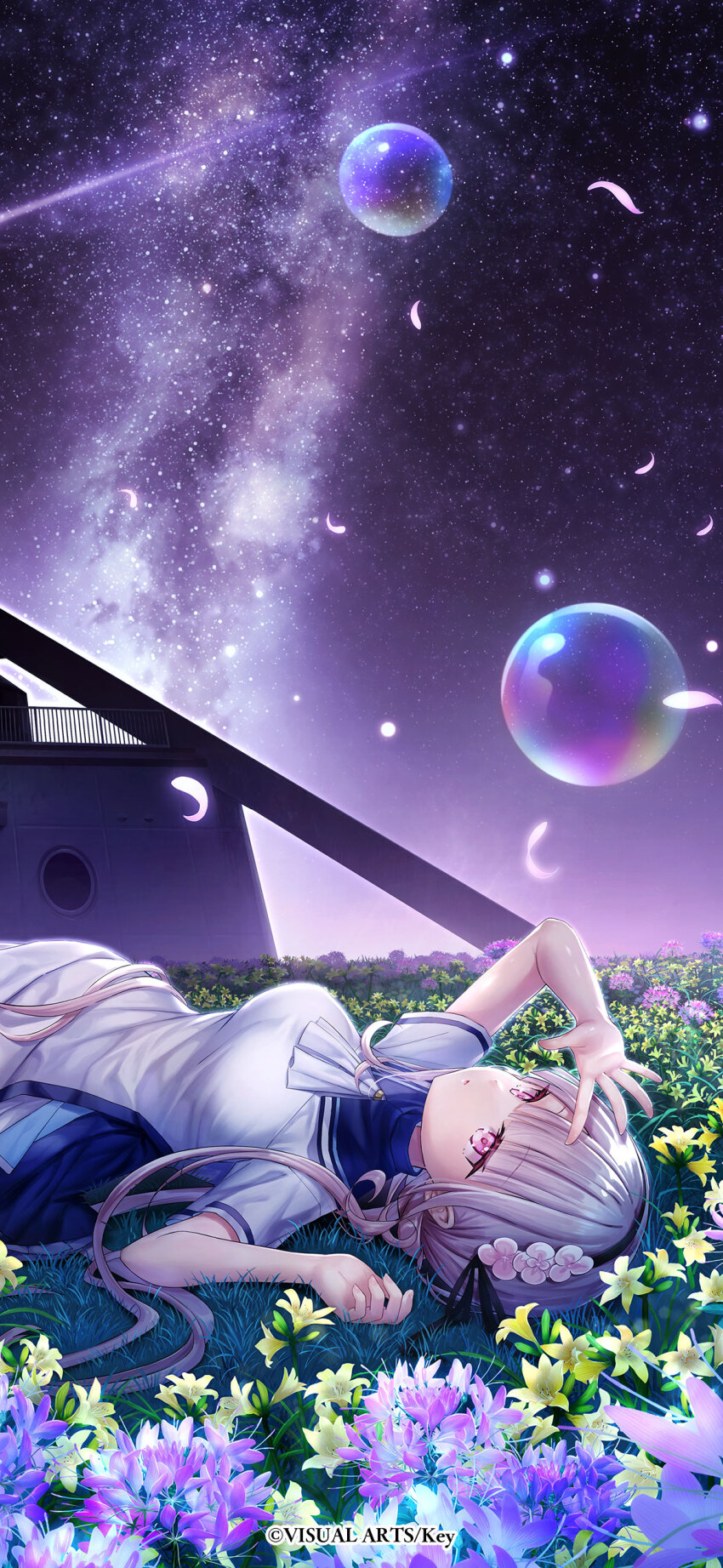 1girl, absurdres, anemoi, arm_up, awayuki_hiiro, black_hairband, blonde_hair, blue_dress