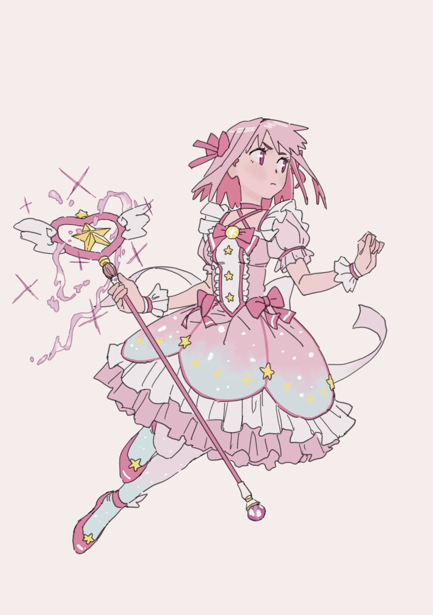 1girl, bow, brooch, buttons, center_frills, choker, closed_mouth, dress