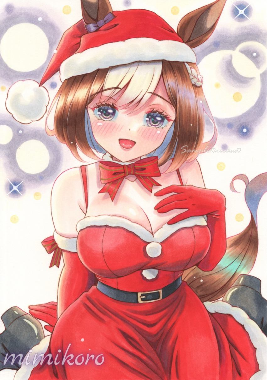 1girl, absurdres, animal_ears, bare_shoulders, belt, black_belt, blush, bow