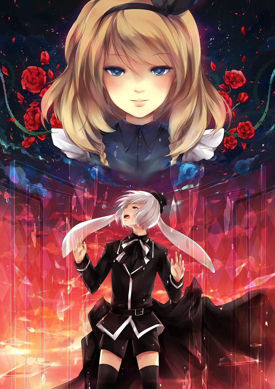 1boy, 1girl, alice_(alice_in_wonderland), alice's_adventures_in_wonderland, animal_ears, are_you_alice?, bad_deviantart_id, bad_id