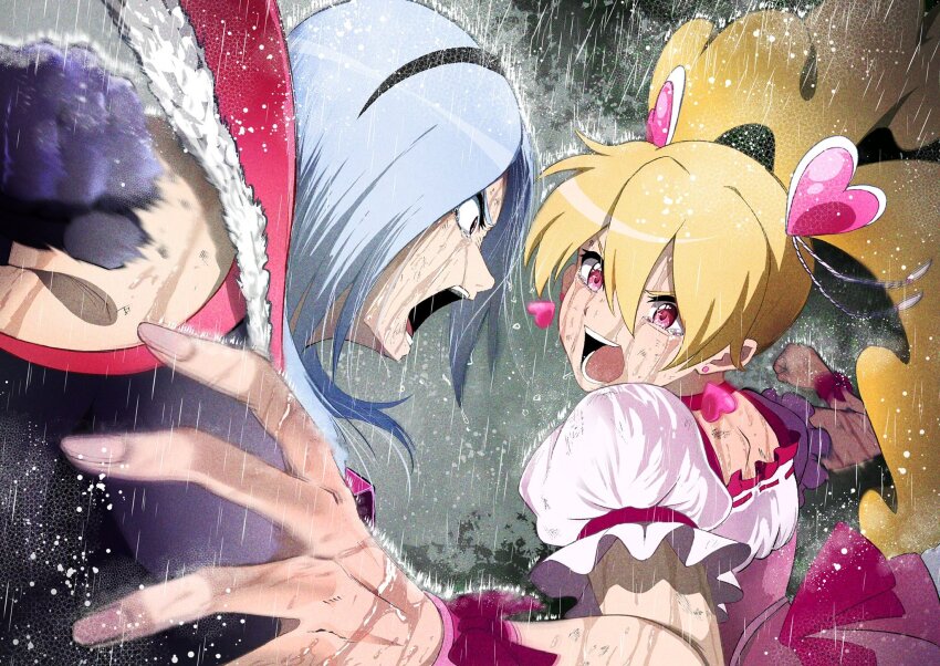 2girls, catfight, cure_peach, eas_(precure), fighting, higashi_setsuna, highres, hshs-965