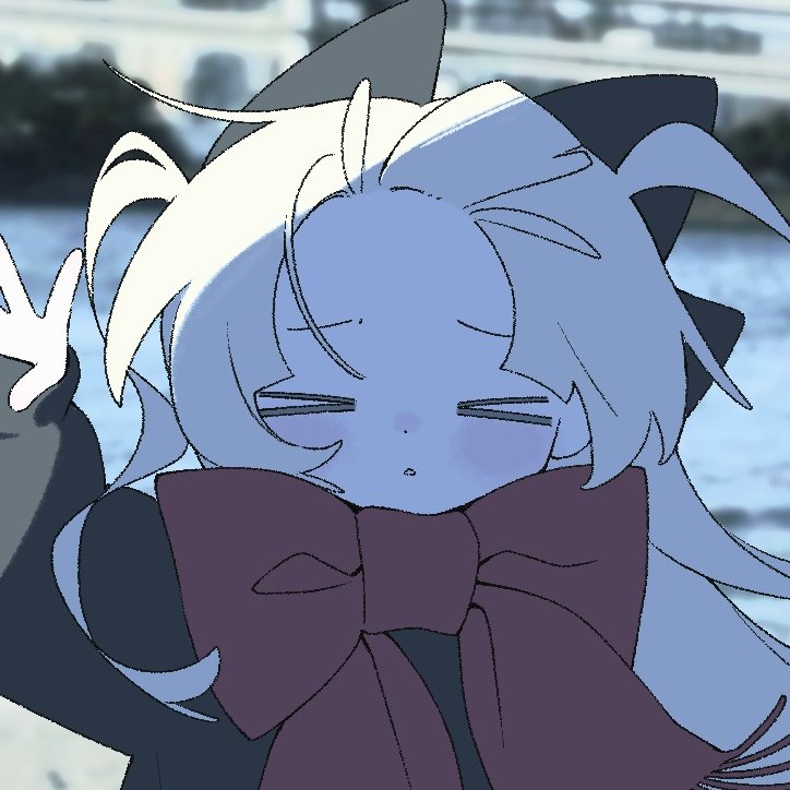 >_<, 1girl, bow, closed_eyes, facing_viewer, hair_bow, hand_up, long_hair, long_sleeves, original, sakakiai, scarf, scarf_bow, solo, upper_body