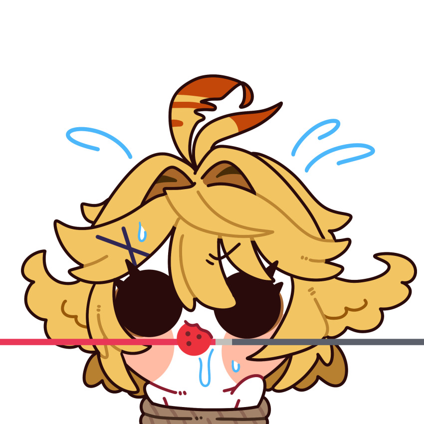 1girl, 252_eyo, ball_gag, black_eyes, blonde_hair, blush_stickers, bound, chibi