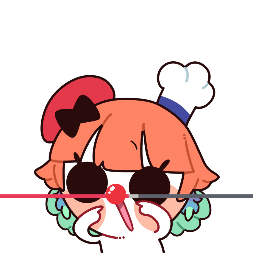 1girl, 252_eyo, beret, blush_stickers, chef_hat, chibi, clown_nose, commentary