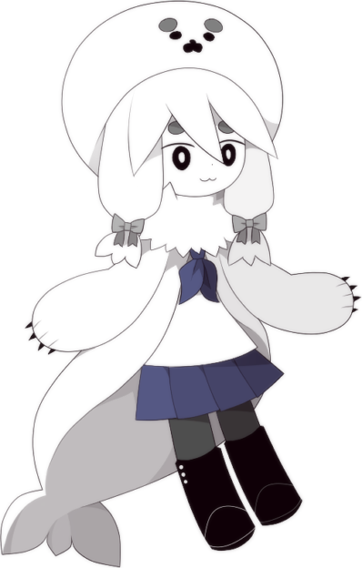 1girl, :3, animal_costume, animal_hat, black_boots, black_eyes, blue_bow, blue_skirt