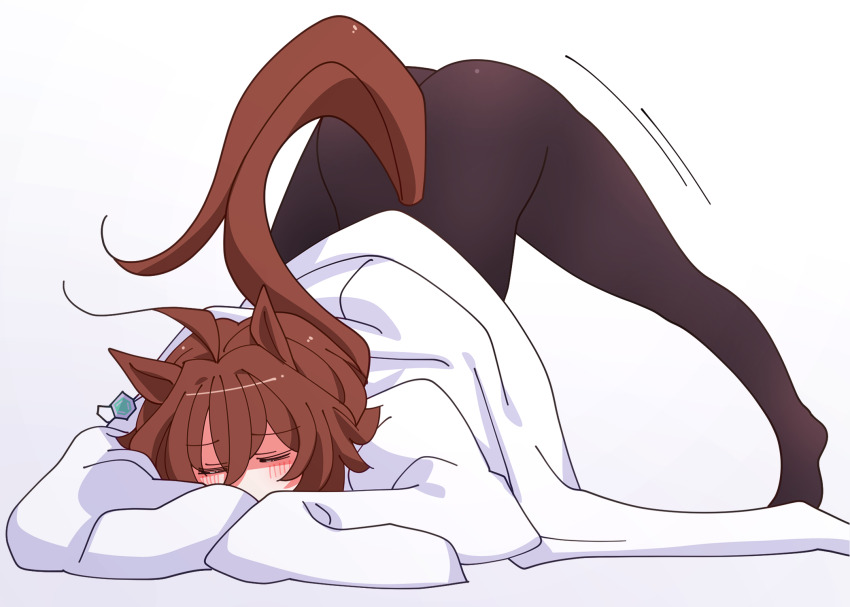 1girl, agnes_tachyon_(umamusume), ahoge, animal_ears, ass, black_pantyhose, brown_hair, brown_tail