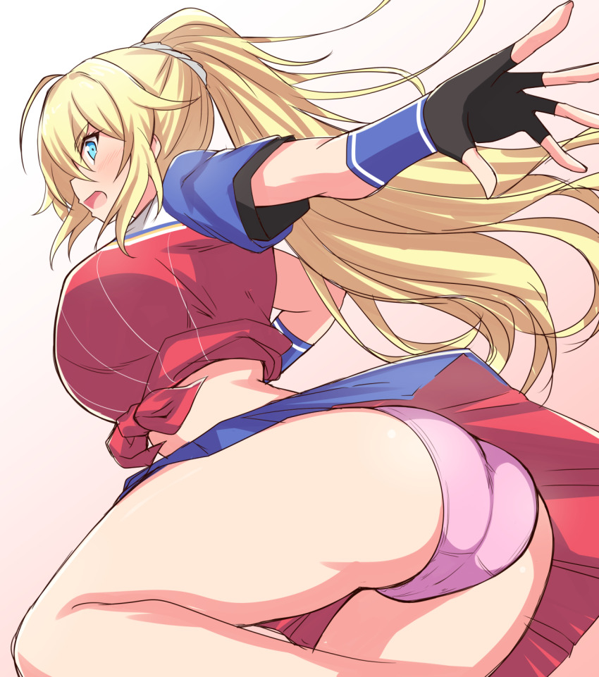 1girl, amelia_thunders, baseball_uniform, black_gloves, blonde_hair, blue_eyes, cinderella_series, crop_top