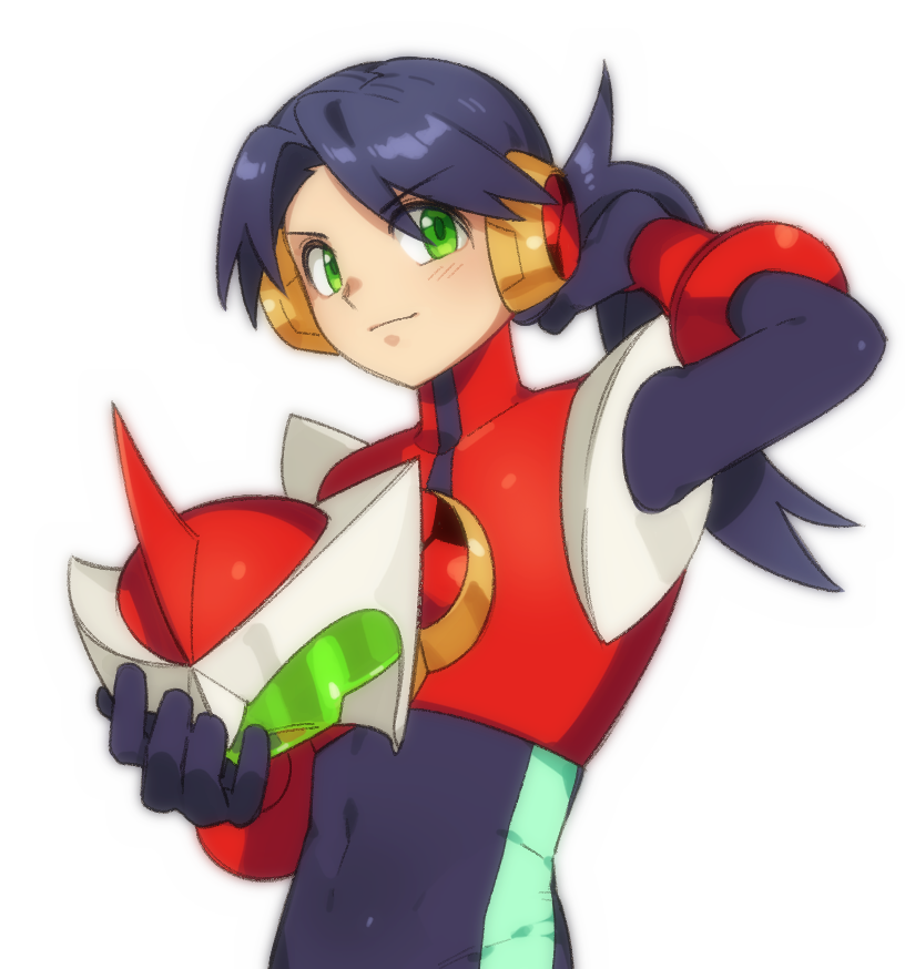 1boy, armor, assault_visor, black_hair, bodysuit, cowboy_shot, double_soul_(mega_man), green_eyes