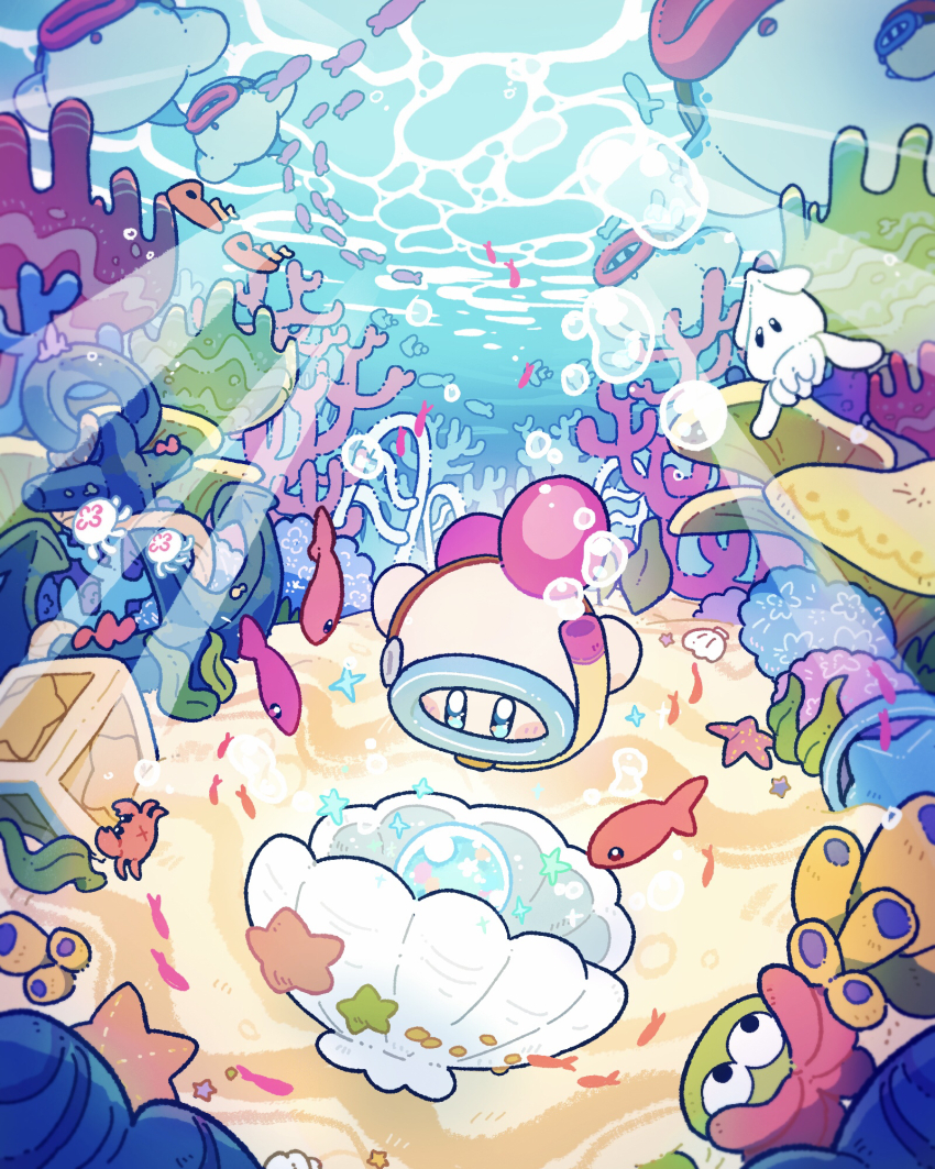 anchor, blipper, blue-framed_eyewear, blue_eyes, blush_stickers, bubble, clam, commentary_request