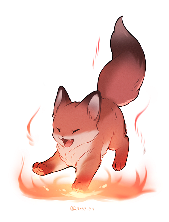 :d, animal, animal_focus, baby_animal, closed_eyes, commentary_request, fangs, fire