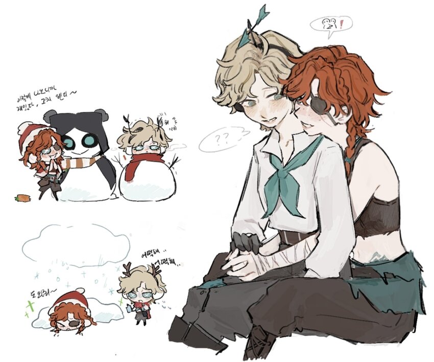 2girls, ?, ??, androgynous, arms_around_another's_waist, bandaged_arm, bandages, black_gloves