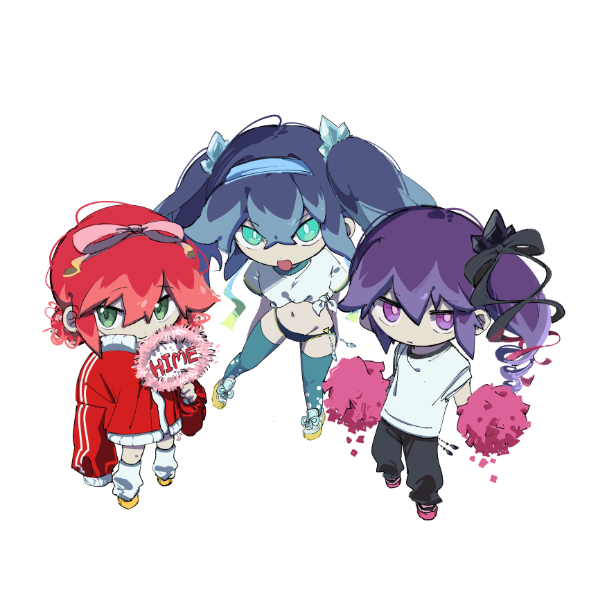 3girls, absurdres, aqua_eyes, blue_hair, commentary_request, frown, fubukihime, green_eyes