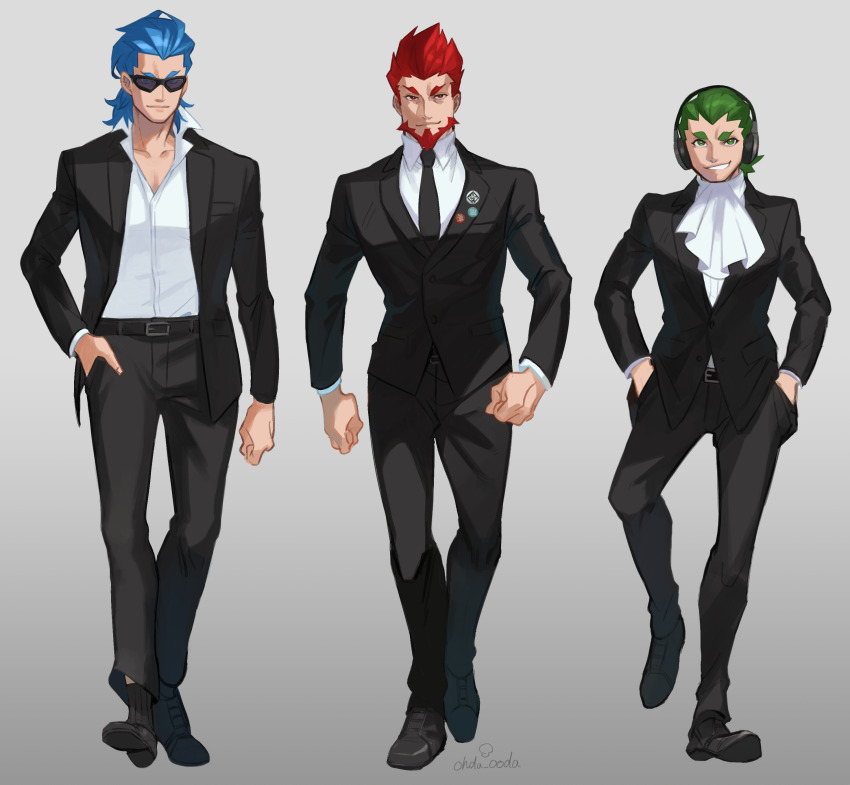 2bro., 3boys, absurdres, anija_(2bro.), ascot, beard, belt, black_belt