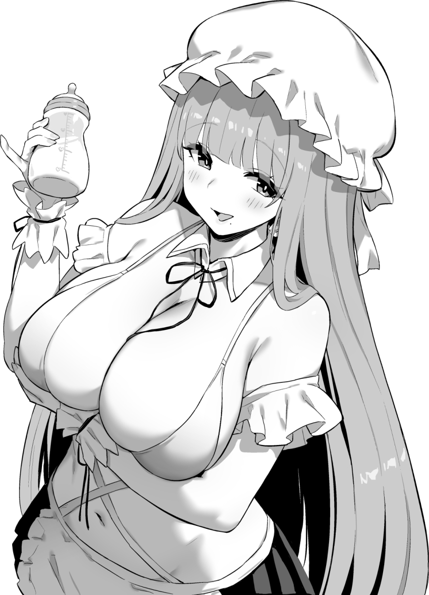 1girl, alternate_costume, arm_under_breasts, azur_lane, azur_lane:_slow_ahead, baby_bottle, blush, bottle