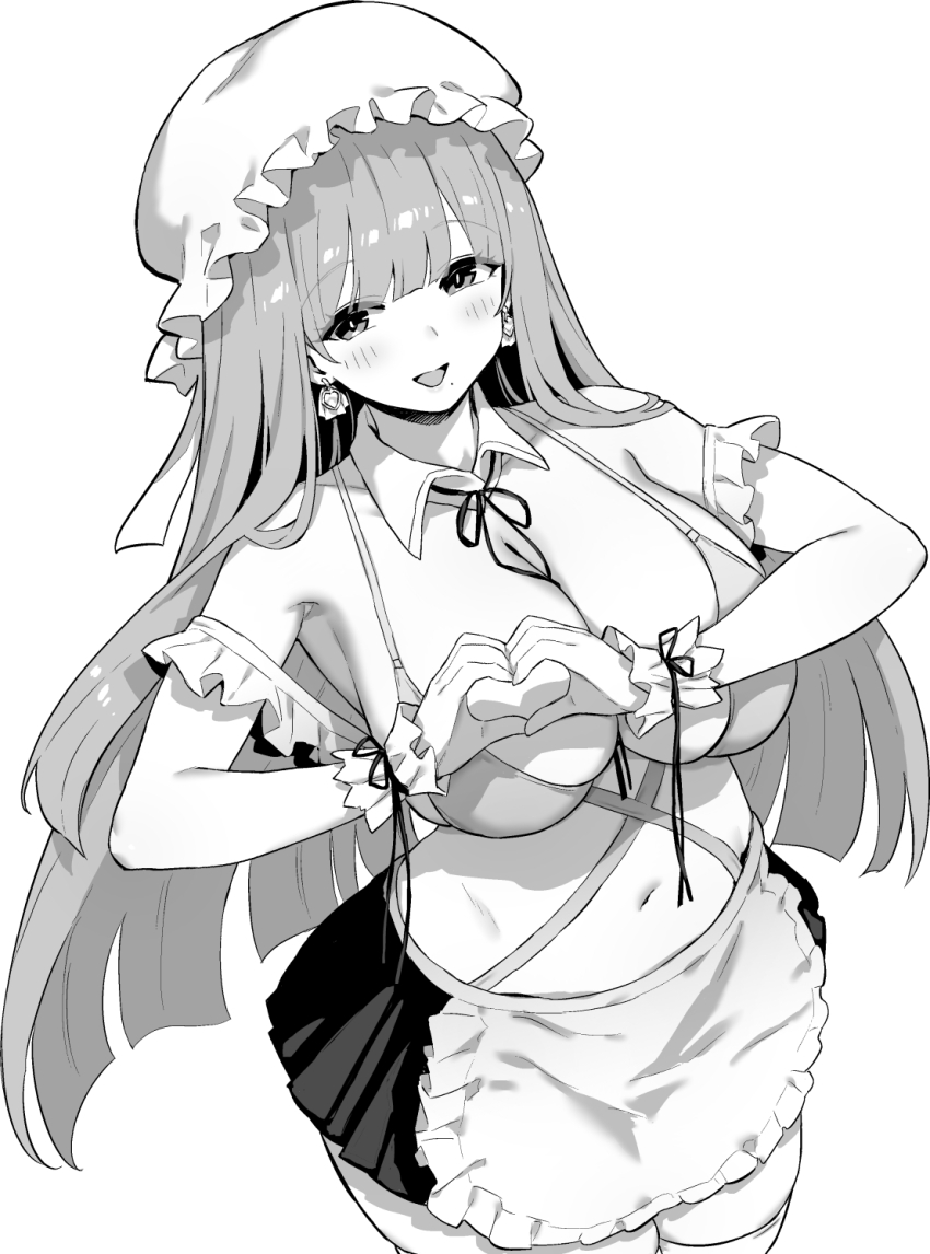 1girl, apron, armpits, azur_lane, azur_lane:_slow_ahead, breasts, cleavage, greyscale