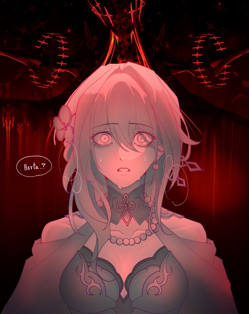 bad_end, bead_necklace, beads, breasts, cleavage, clothing_cutout, collar, commentary