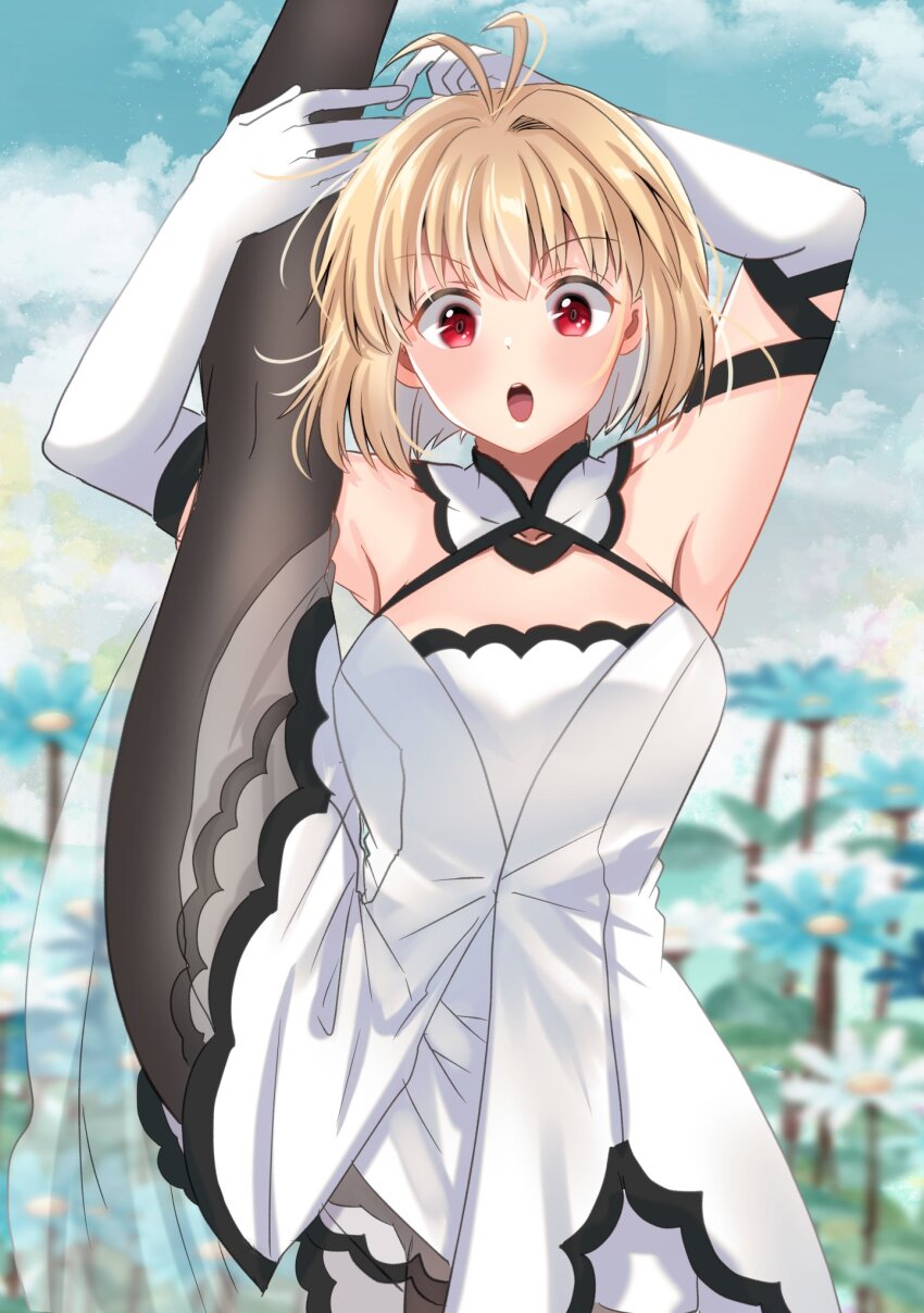 1girl, :o, ahoge, antenna_hair, arcueid_brunestud, arcueid_brunestud_(clad_in_glacier), armpits, artist_request