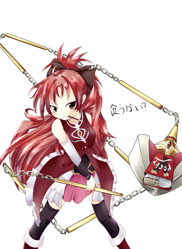 10s, 1girl, amai_nekuta, bare_shoulders, black_thighhighs, bow, female_focus, food