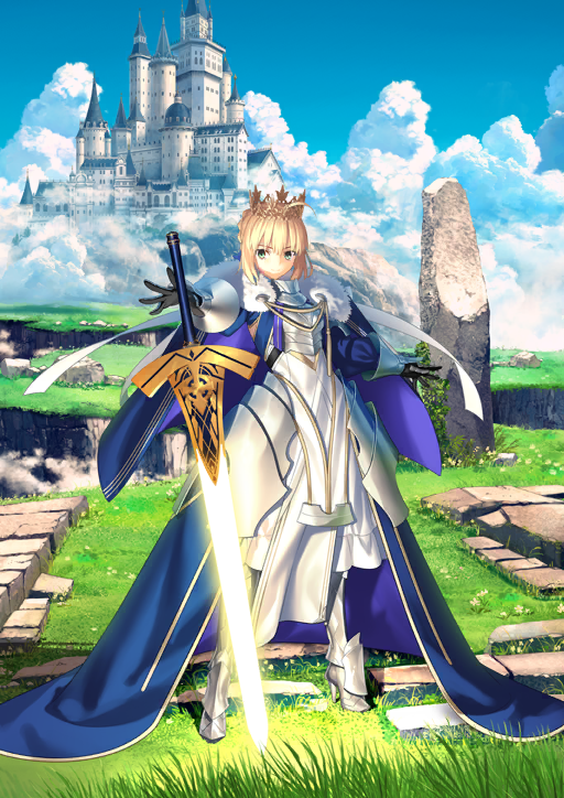 1girl, ahoge, armor, armored_boots, armored_dress, artoria_pendragon_(fate), blonde_hair, blue_dress