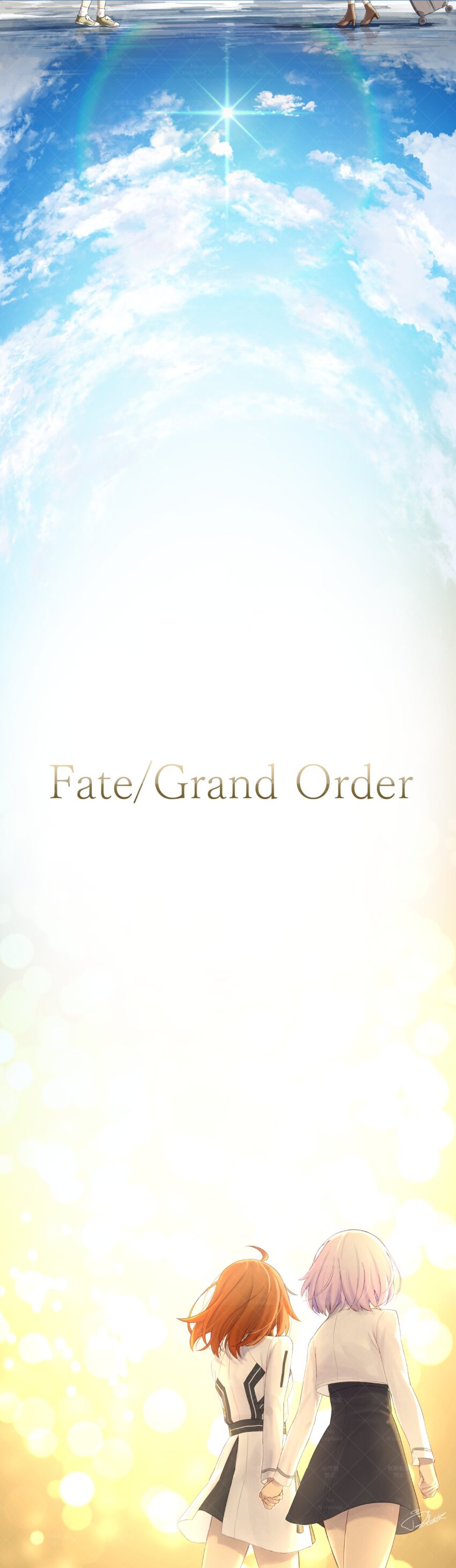 2girls, absurdres, ahoge, black_skirt, commentary_request, copyright_name, cowboy_shot, dress