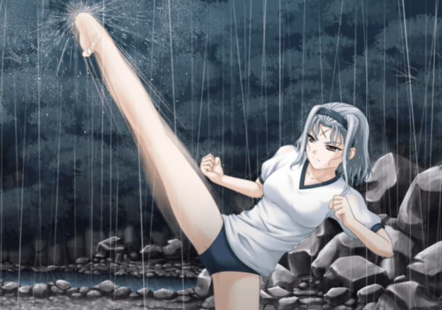 00s, barefoot, kimi_ga_aruji_de_shitsuji_ga_ore_de, kuki_ageha, rain, short_hair, wet, white_hair