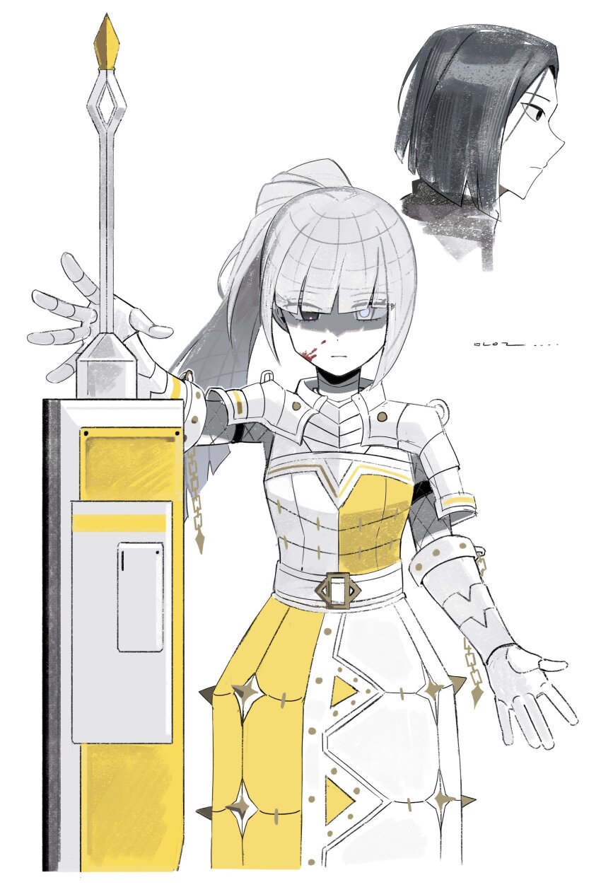 1boy, 1girl, absurdres, albina_(project_moon), android, armor, armored_dress, asdf1211950