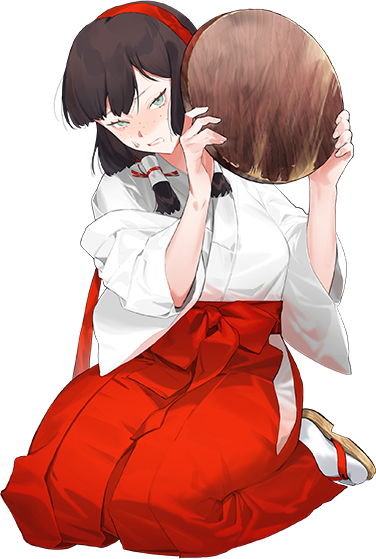 1girl, annoyed, blush, breasts, defeat, green_eyes, holding, holding_tray