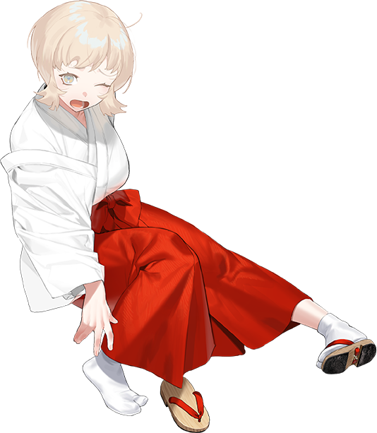 1girl, blonde_hair, commentary_request, full_body, grey_eyes, hakama, hakama_skirt, japanese_clothes