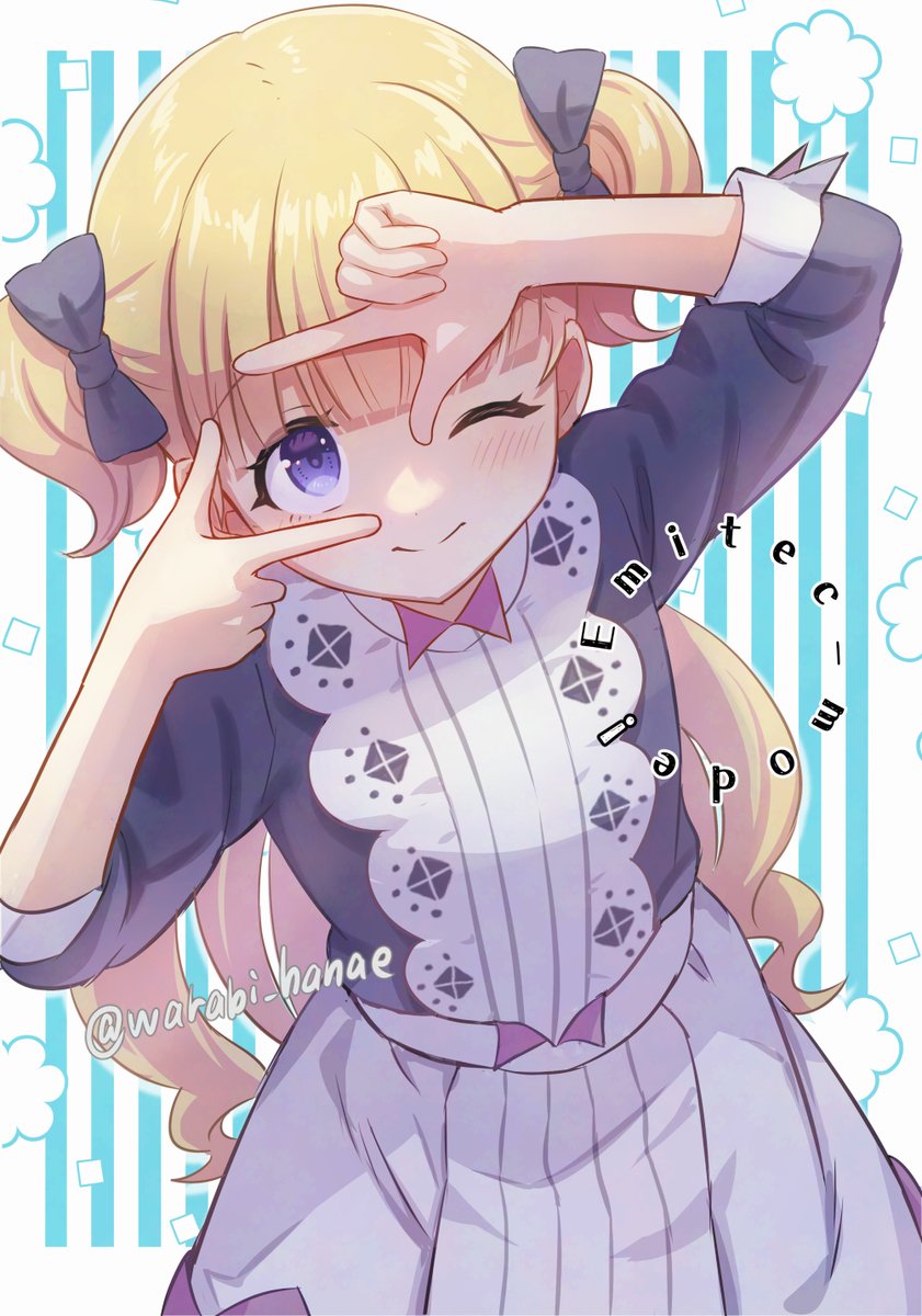 1girl, blonde_hair, blue_eyes, blush, bow, child, dress, emilico_(shadows_house)