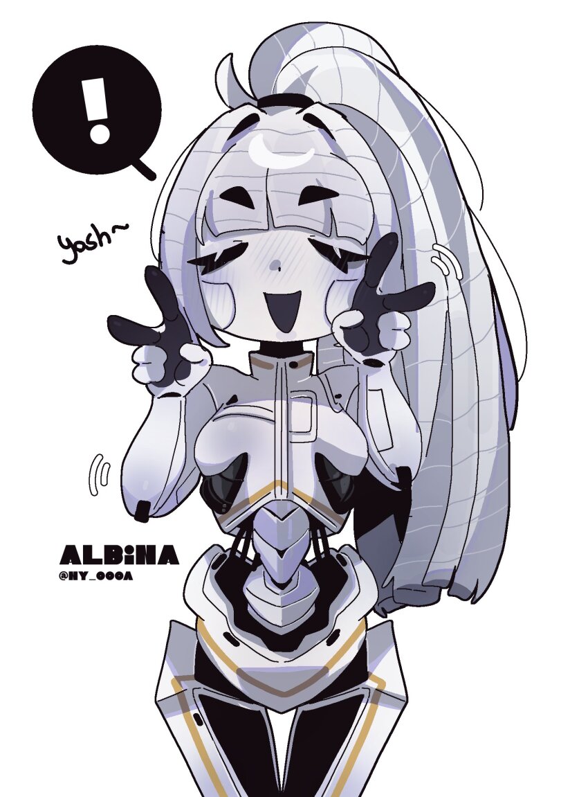 1girl, albina_(project_moon), android, blush, cable_hair, closed_eyes, colored_skin, cowboy_shot