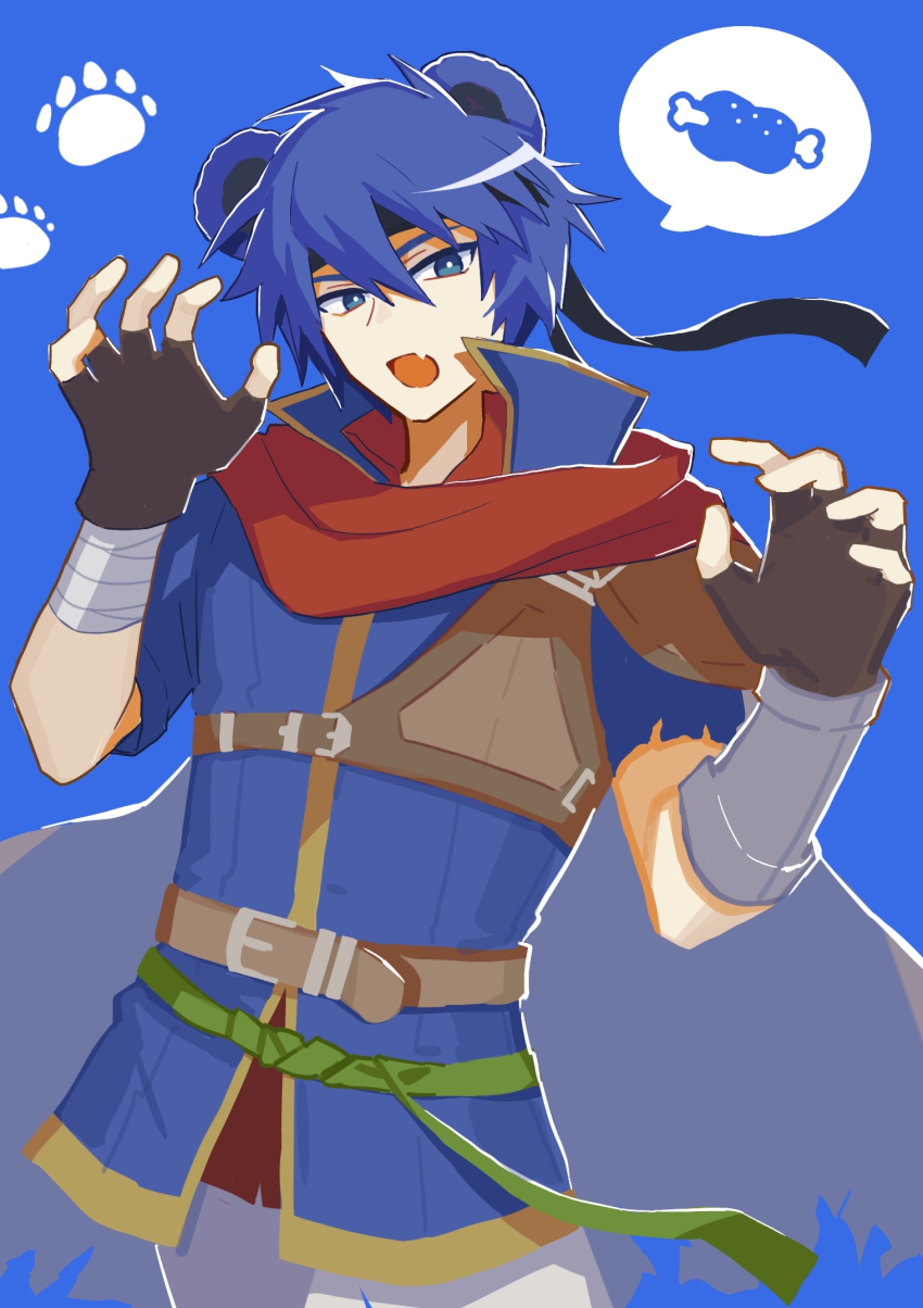 1boy, animal_ears, bear_ears, blue_background, blue_eyes, blue_hair, bright_pupils, cape