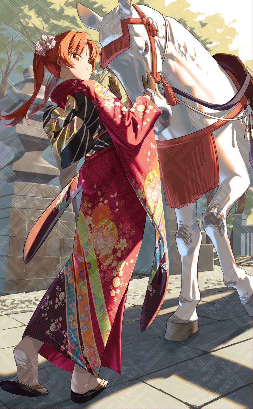 1girl, alternate_costume, back, breasts, brown_eyes, brown_hair, commentary_request, day