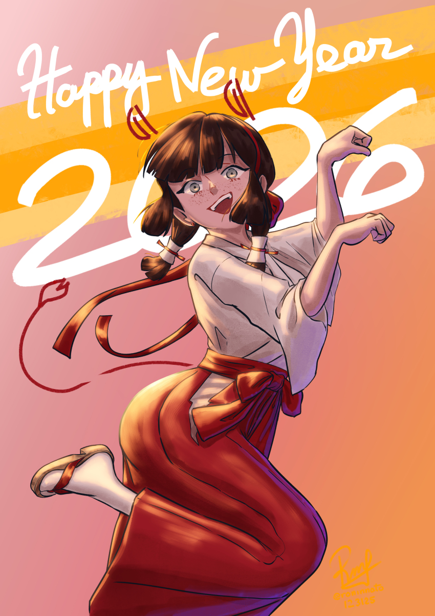 1girl, 2026, absurdres, breasts, brown_hair, commentary, english_commentary, green_eyes