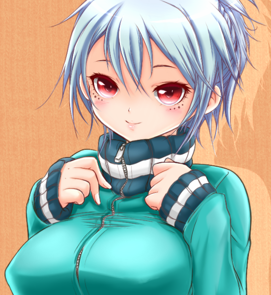 1girl, bad_id, bad_pixiv_id, blue_hair, blush, breasts, female_focus, indoshiki