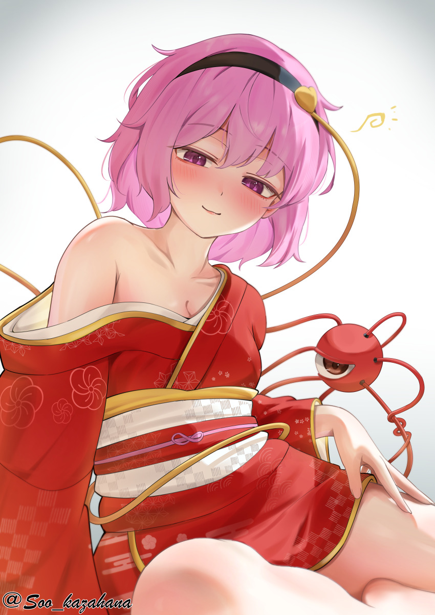 1girl, absurdres, alternate_costume, asa_no_ha_(pattern), black_hairband, blush, breasts, cleavage