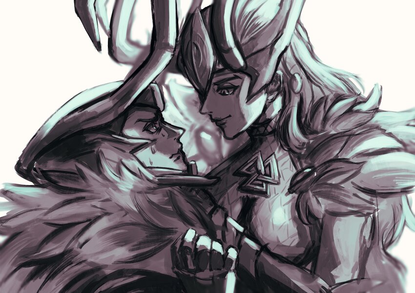 1boy, 1girl, absurdres, alternate_form, armor, blurry, cape, commentary