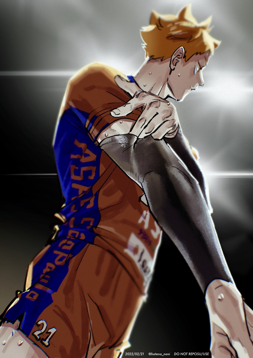 1boy, absurdres, adjusting_sleeves, closed_mouth, commentary_request, compression_sleeve, dated, haikyuu!!