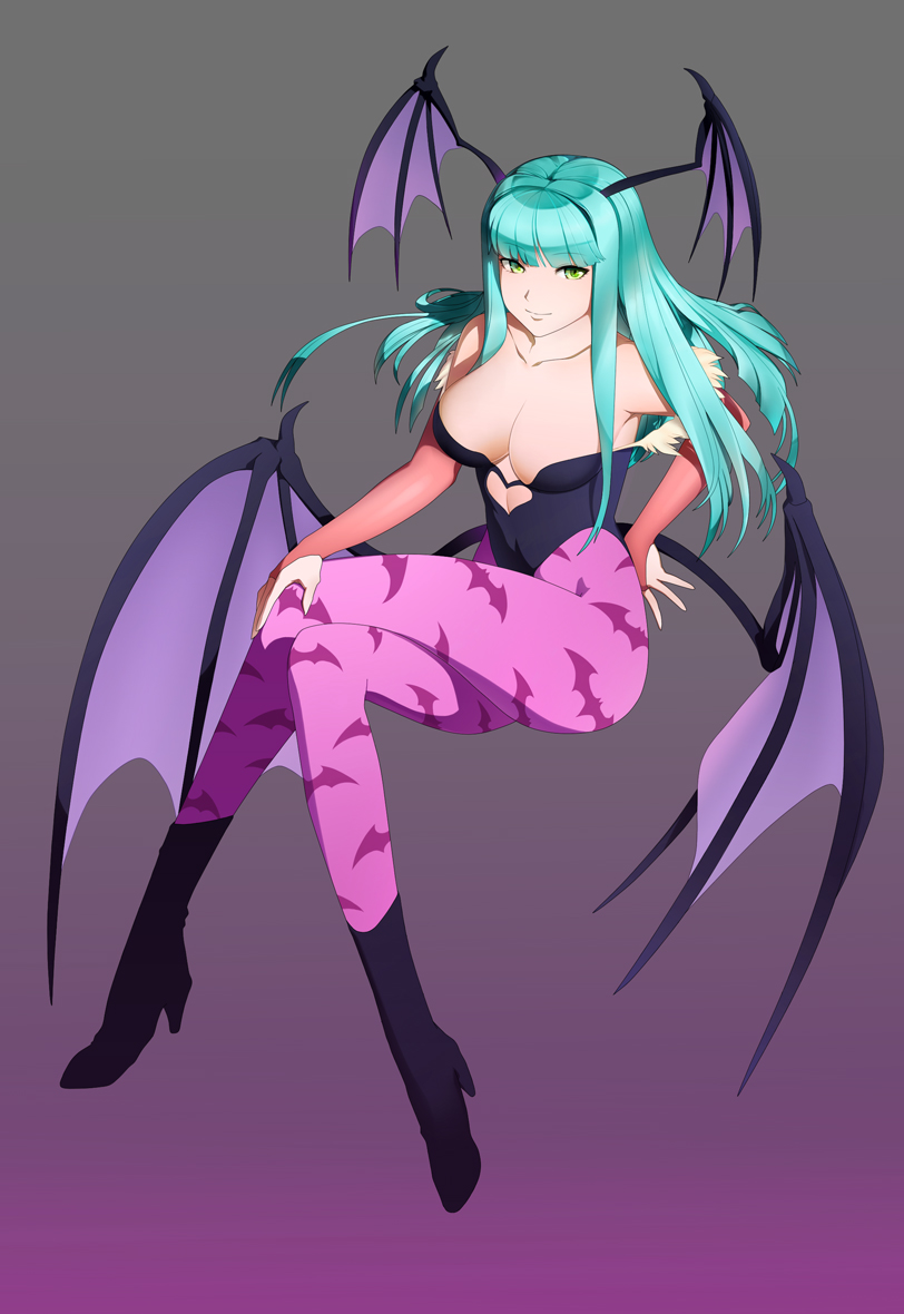 1girl, animal_print, aqua_hair, bad_id, bad_pixiv_id, bare_shoulders, bat_print, bat_wings