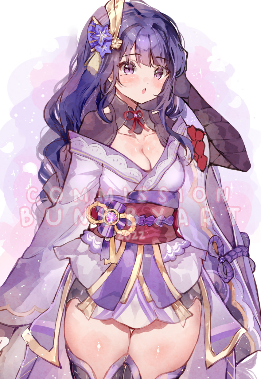 1girl, arm_up, artist_name, asymmetrical_sleeves, blunt_bangs, blush, braid, breasts