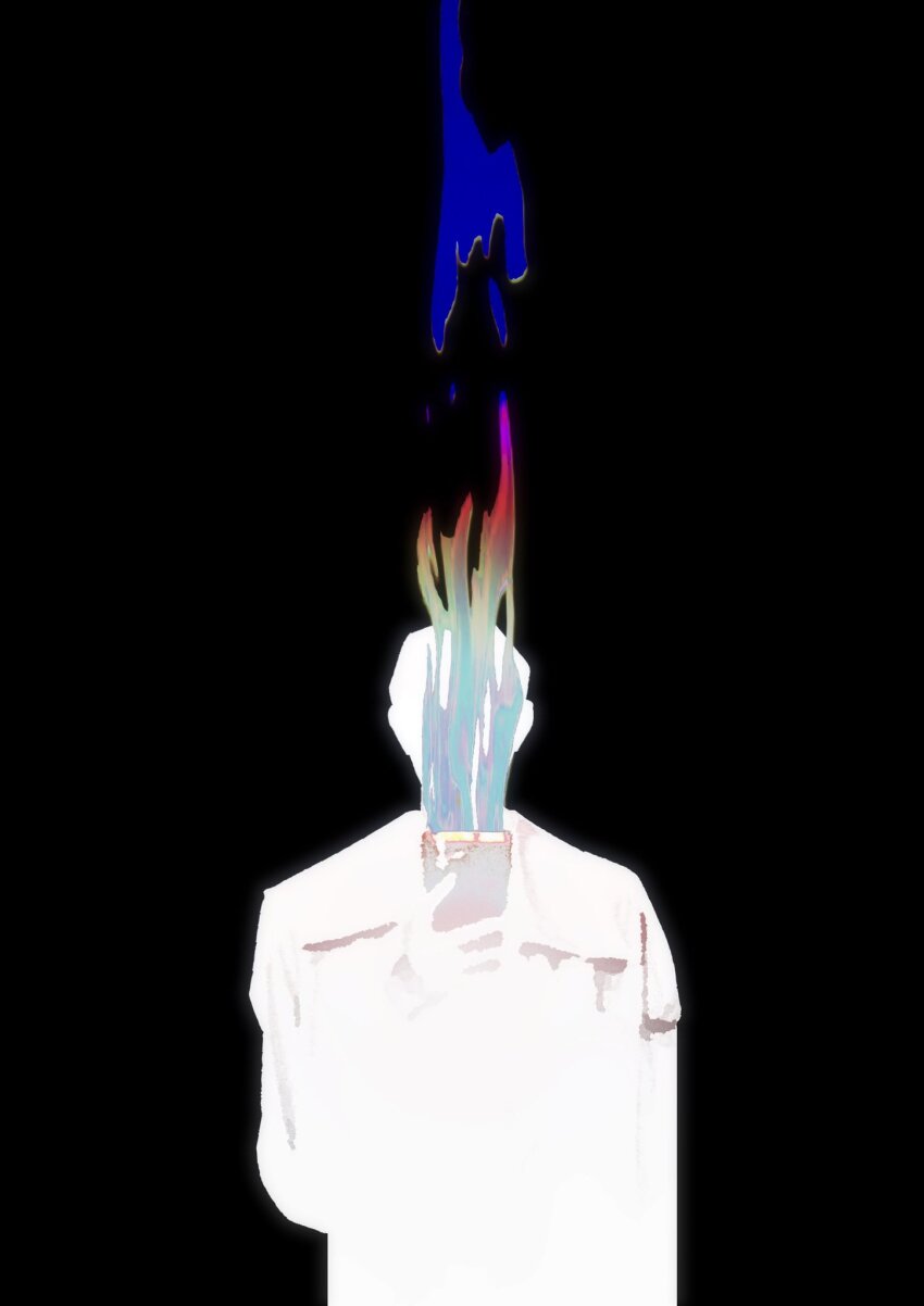 1boy, censored, censored_identity, coat, cowboy_shot, faceless, facing_viewer, hand_up