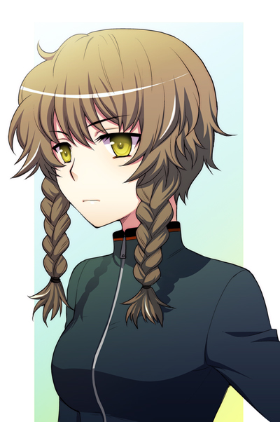 amane_suzuha, bad_id, bad_pixiv_id, braid, brown_hair, jacket, science_adventure, short_hair, steins;gate, suzunoya, track_jacket, twin_braids, yellow_eyes