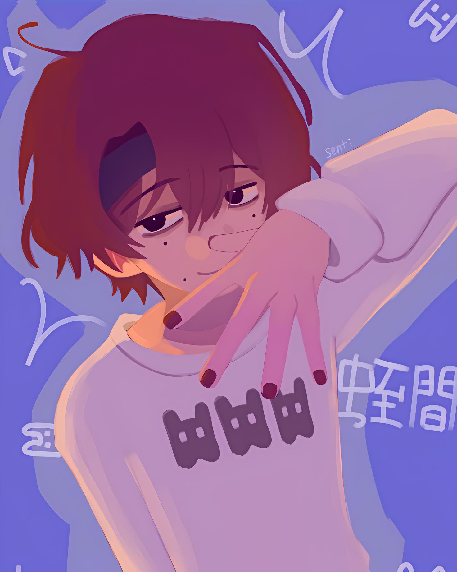 1boy, background-color, black_eyes, commentary_request, ear_piercing, eve_(musician), from_side, ghost_avenue