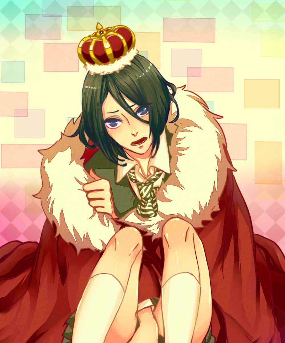 1boy, androgynous, bad_id, bad_pixiv_id, bishounen, bob_cut, cape, crown