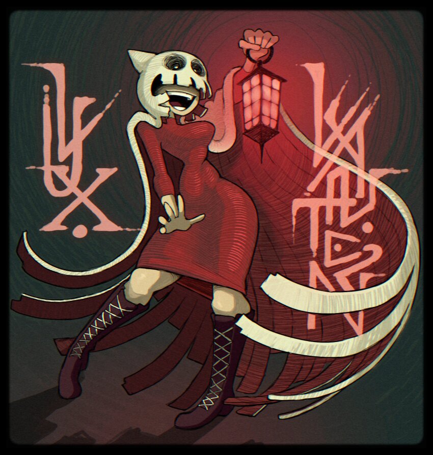 1girl, boots, breasts, brown_background, cloak, curvy, dress, full_body