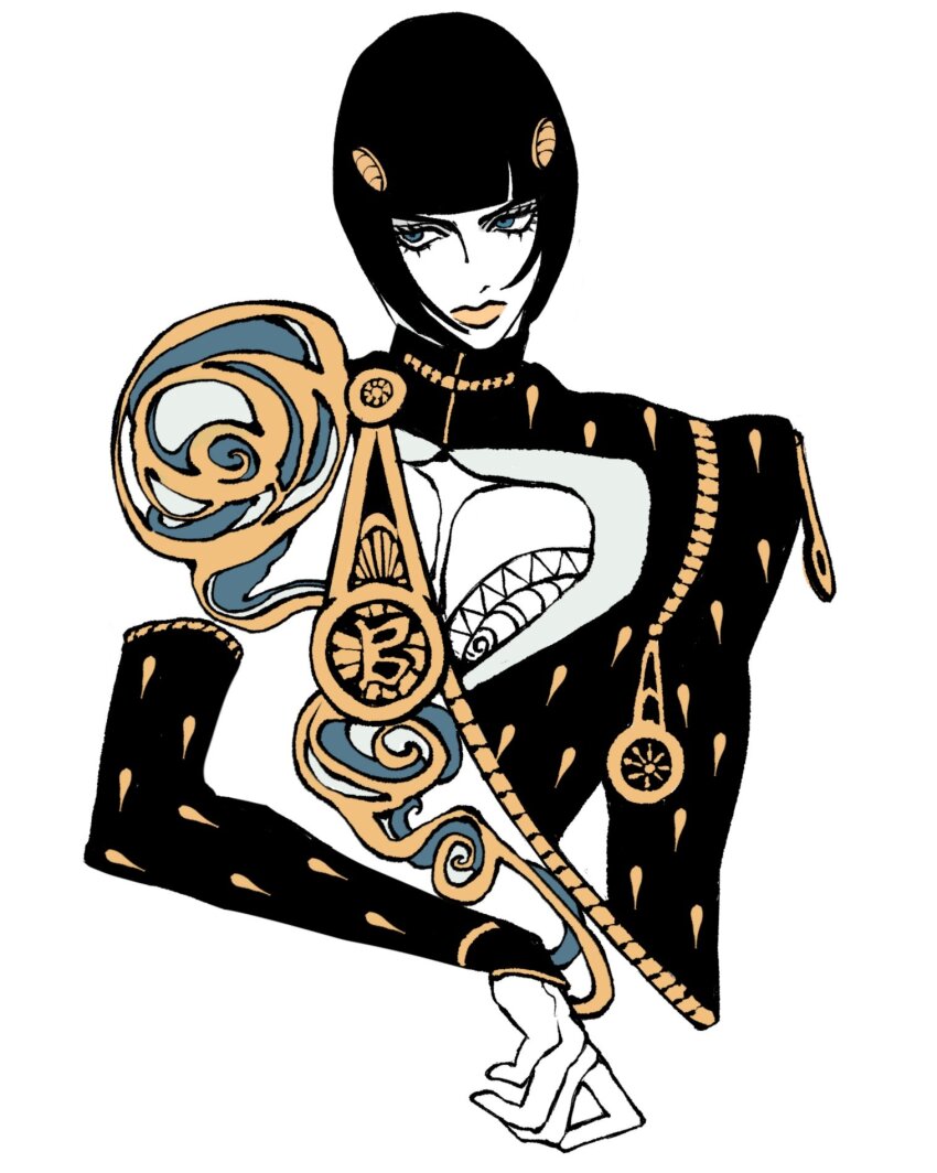 1boy, blue_eyes, bob_cut, bruno_bucciarati, clamchowder55, cleavage_cutout, clothing_cutout, eyelashes