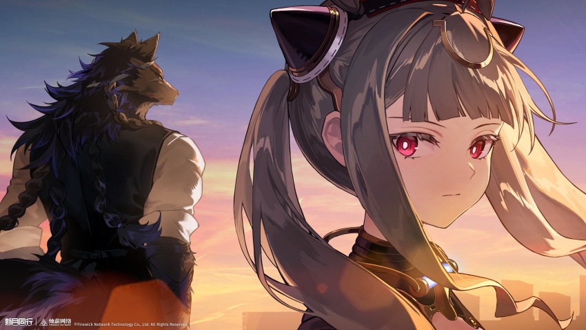 1boy, 1girl, :|, abisi_(xinyue_tongxing), absurdres, black_dress, black_fur, black_vest