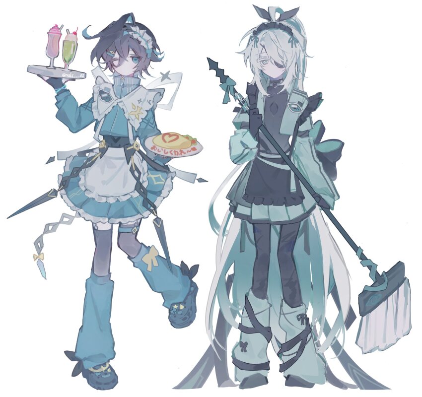 2boys, absurdly_long_hair, adapted_costume, adapted_object, ahoge, ainchase_ishmael, alternate_costume, apron
