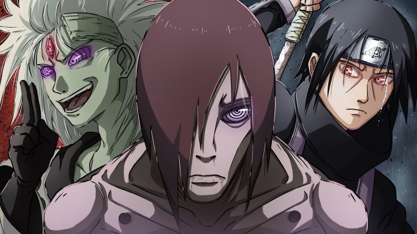 3boys, black_gloves, black_headband, brown_hair, colored_skin, commentary, crying, emaciated