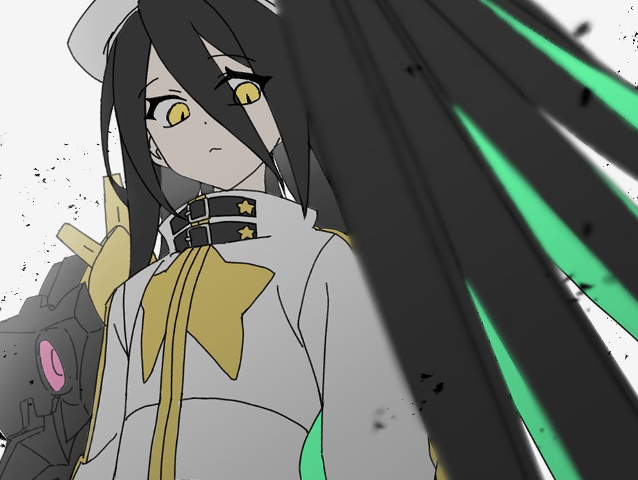 1girl, beret, black_hair, cosplay, etrian_odyssey, hair_between_eyes, hat, long_hair