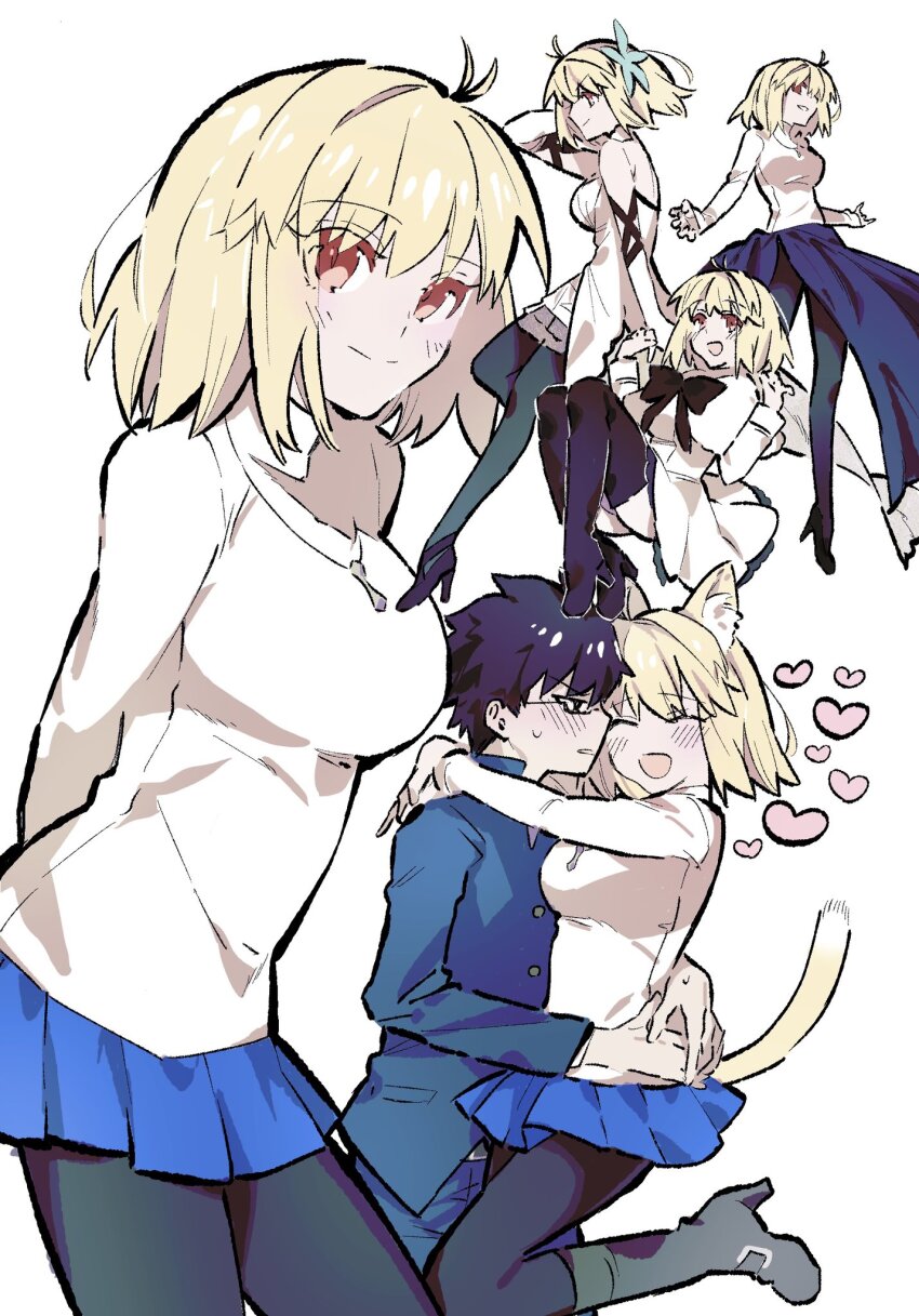 1boy, 1girl, ahoge, animal_ear_fluff, animal_ears, arcueid_brunestud, arcueid_brunestud_(clad_in_glacier), arms_at_sides